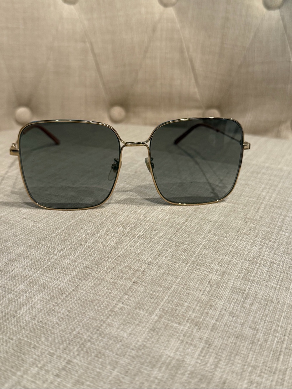 Gold Frame Square Sunglasses with Brown Lenses.